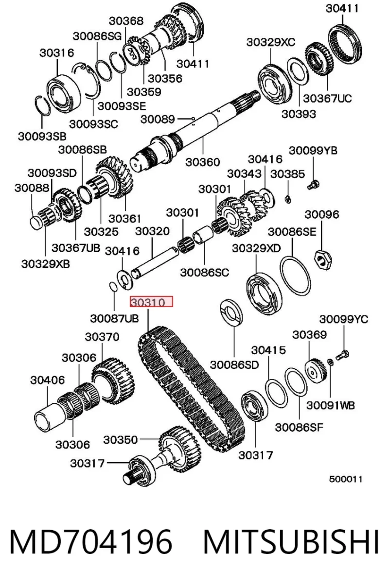 Ланцюг приводу роздаткової коробки (41 ланка довжина 37,5 ширина 47mm) MD704196 Mitsubishi MD704196